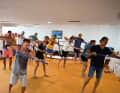 After exercising together, many take the baton back to their room to continue exercising