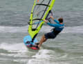 Now glide in on a half-wind course and put your front foot back into the strap first