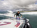 Hero’s perspective: bottom turn on the Hookipa wave. If you do one too many, you risk getting washed onto the rocks.