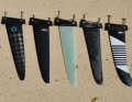 The fins in the test group: Noble carbon at Duotone, JP with 40 cm slightly longer than the rest, Tabou with a slight rake in the tip