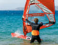 The boom end comes up and the board stays on course.