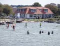 Demonstrators also took to the water off Wackerballig