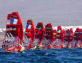 A field of iQFoilers on the starting line - exciting races are possible at the 2024 Olympics