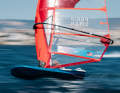 The logos and lettering on the sails and boards are missing