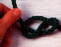 For the usual figure-eight knot, the working end is pulled all the way through the eye. Tie the knot tightly at both ends.