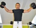 Side raise: This is an isolation exercise for your shoulders. It ensures good stability of the shoulder joint and protects your joint from dangerous injuries such as dislocation. With your elbow slightly bent (and frozen!), lift the dumbbells sideways to about head height...