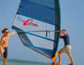 Back-breaking work: Positioning the sails optimally for the photo - in 20 knots of wind