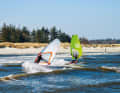 Home sweet home - the Baltic Sea chop on Schönberg beach was ideal for testing freemoving sails such as the Sailloft Cross (left) and the Goya Eclipse.