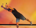You can vary continuously here and don't have to reach the horizontal position straight away. You keep your arms permanently overhead.