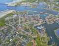 Harbour and town centre of Hvide Sande. A helicopter landing pad was to be built on the northern pier (top left in the picture).