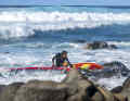 At spots with sharp stones or corals, the feet suffer the most