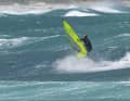 You should be well powered up and build up plenty of speed on the wave face. Carve up towards the wave lip using your heels here too, but make sure you keep the board a little flatter so as not to lose speed. The approach is therefore usually taken with a slightly wider radius.