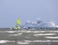 At Grüner Brink, you can surf with a view of the big ships setting off for Denmark from Puttgarden harbour.