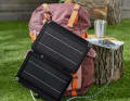 A foldable solar panel recharges smartphones and other devices even when far from a power socket