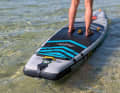 The safety line runs from the fin to the leash eyelet.