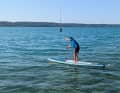 On the straight, the slender board glides along, staying true to its course...