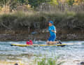 Here, you could get caught on obstacles (rocks, branches) above or in the water, which is why the paddler deliberately does not wear a leash. Knee pads and a helmet wouldn’t go amiss here either.