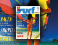 An "unknown beauty on the beach of Oahu" adorns the surf cover in August 1991, painstakingly photographed by Elan Sunstar
