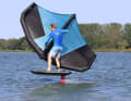 On downwind you have no more pull in the wing. Now release the front hand...