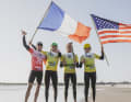 The top four in the men's race: Chris MacDonald (4th right) and the French trio Bastien Escofet (2nd left), Alan Fedit (3rd, second from right) and winner Malo Guénolé (1st, second from left)