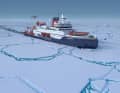 Rendering der "Polarstern II" in ihrem zukünftigen Einsatzgebiet.
