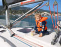 Over time, Theo becomes more and more confident on board, so that he is eventually allowed to go on the foredeck in company