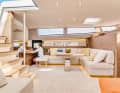 Bright and open: The kitchen counter also serves as a chart table and bar. Large hull windows provide a good view