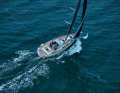The drone perspective shows the moderate width overall and also of the stern