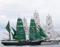 Arriving together in Bremerhaven: The "Alexander von Humboldt II" and the "Shabab Oman II".