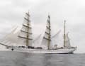 The German Armed Forces' training sailing ship "Gorch Fock" off the Isle of Lewis (north coast of Scotland).