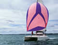 An asymmetric gennaker with a large head angle, sheeting to windward, is also well suited for larger wind angles of incidence