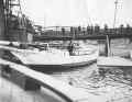 The "Spray" with the rig laid down on the Erie Canal in New York.