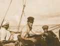 1923: Three Austrians in the middle of the Great Pond – Franz Plunder at the tiller, Josef Einsle on the left, Fred Jochum on the right, photographed by their German sailing companion Josef Ledergerber