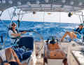 View into the cockpit on the Atlantic crossing. Despite extended lulls, there were always good sailing days when we crossed the pond