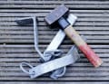 Rock pegs for securing the bow lines come in a wide variety of shapes. A mallet is used as the installation tool