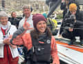 The winning smile suits her: Cole Brauer after crossing the finish line at the Global Solo Challenge