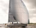 The gennaker generates more lift due to the mast standing far aft and the long bowsprit.