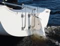The rudder blade of the daysailer is attached. It can be removed or, for example, easily raised for slipping.