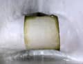 Une couche de topcoat recouvre le laminé. Veiller à ce que la zone de la bride du moteur d'entraînement ne soit pas salie par le stratifié ou la peinture ; elle doit rester lisse.