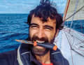 Swiss sailor Alan Roura during his single-handed Atlantic record in 2019.