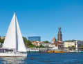 Sailing in Hamburg directly off the jetties.