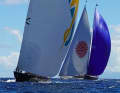 Alles dabei: Das Spektrum der Bucket-Starter reichte von 27 bis 56 Meter. Im Längenmittelfeld segelten „Whisper" (36m, vorne) , „Nostromo" (30m, blauer Gennaker) und „Vijonara“ (42m).