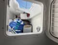 The forecastle locker can be accessed both from the cockpit and through the wet room. The large storage space offers room for bulky items, such as the additional sails.