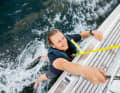 A safety line does not always protect you from falling into the water.