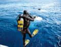 Getting into the water from a yacht is a big step.