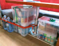 Double protection for provisions: plastic boxes protect food from moisture and thus ensure its shelf life. Pests are also kept away.