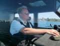 Lars Cziszkus steers the police boat with its 1,800 hp towards the yacht to be checked.
