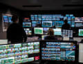 All data and live images come together in the London broadcasting centre. .