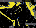 Position determination under radar: The bearing ruler (EBL) and the distance measuring ring (VRM) provide the direction and distance to objects with a known position.