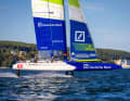 Das deutschen Team bei einer Wettfahrt beim SailGP vor Sassnitz im letzten Jahr.